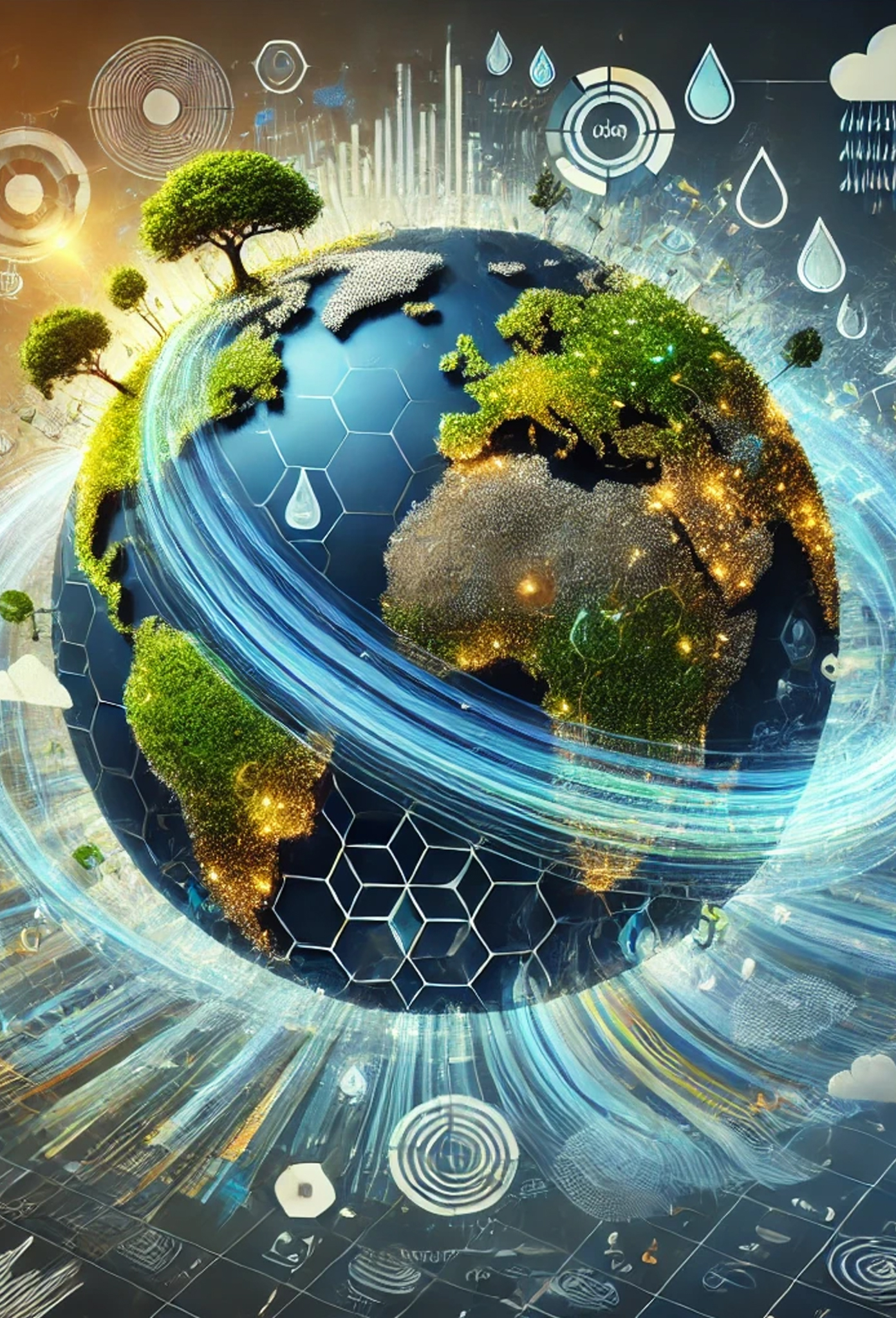 Digitale Darstellung Afrikas mit Fokus auf Namibia, umgeben von Umwelt-Icons – Symbol für den Eco Knowledge Hub