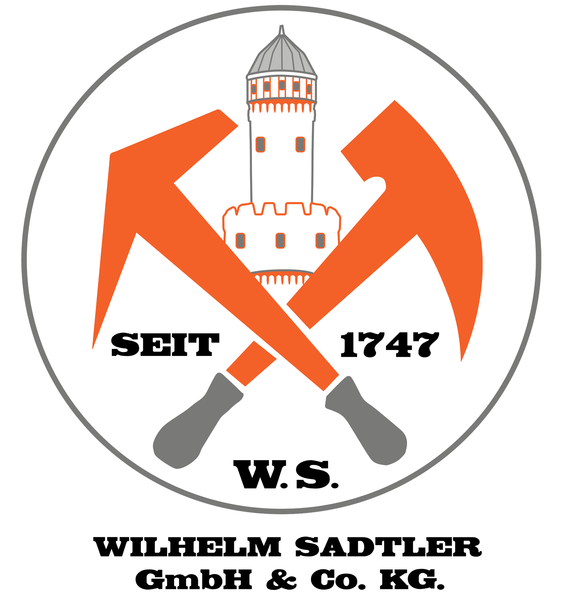 Logo der Wilhelm Sadtler GmbH & Co. KG mit stilisiertem Turm und gekreuzten Werkzeugen, Partner der Namibian Wildlife Foundation (NWF), die Giraffenpatenschaften und die Adoption einer Giraffe zur Unterstützung von Naturschutzprojekten in Namibia fördern.