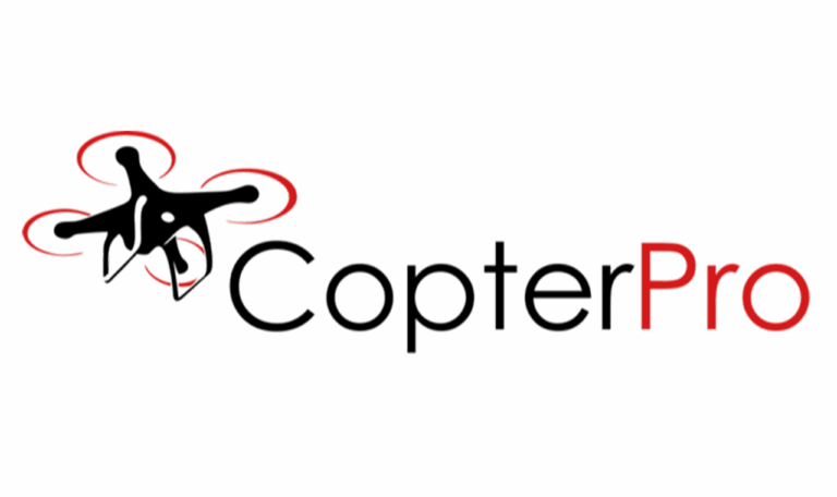 CopterPro Logo mit stilisierter Drohne und roten Propellerringen