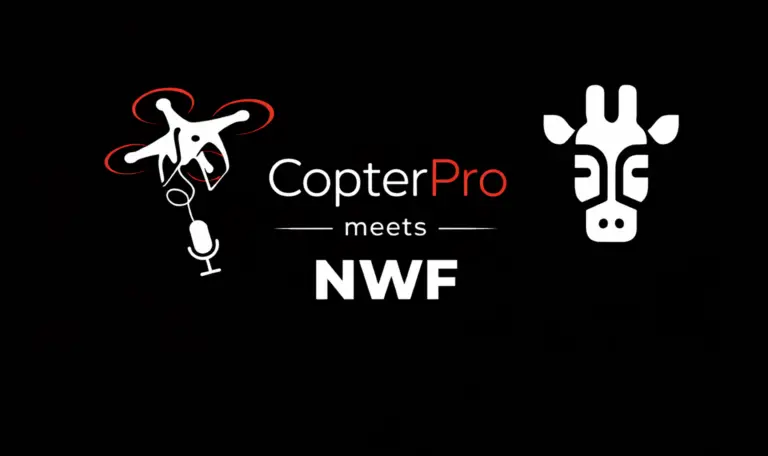 CopterPro und Namibian Wildlife Foundation Kooperation mit Giraffenlogo und Drohne im Podcast Kontext Namibia