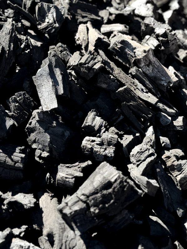 Frisch_hergestellte_Pflanzenkohle_Namibia Frisch hergestellte Pflanzenkohle aus Namibia in Nahaufnahme – CO₂-Bindung & Bodenverbesserung